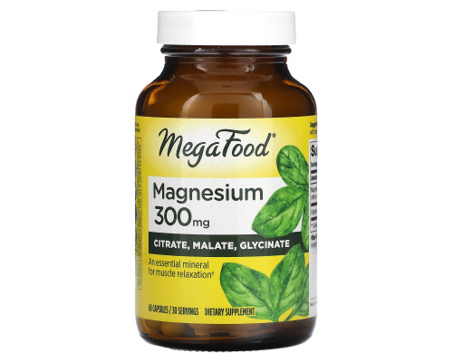 Магний, Magnesium, MegaFood, 300 мг, 60 капсул