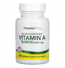 Витамин А, Vitamin A, Nature's Plus, водорастворимый, 10000 МЕ (3000 мкг), 90 таблеток