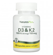 Витамин D3 и К2, Vitamin D3 & K2, Nature's Plus, 1000 МЕ/100 мкг, 90 капсул