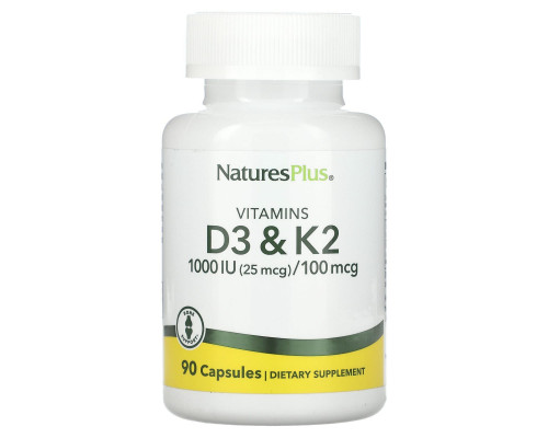 Витамин D3 и К2, Vitamin D3 & K2, Nature's Plus, 1000 МЕ/100 мкг, 90 капсул