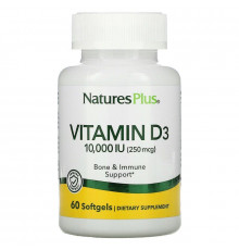 Витамин D3, Vitamin D3, Nature's Plus, 10 000 МЕ (250 мкг), 60 капсул