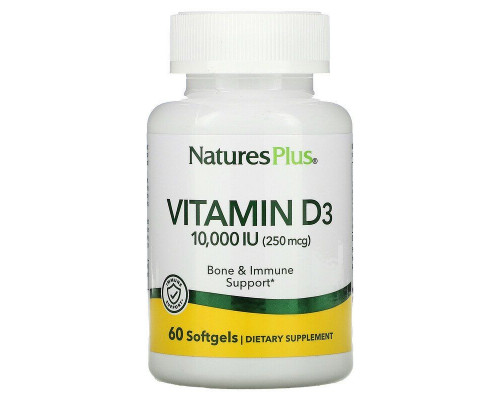 Витамин D3, Vitamin D3, Nature's Plus, 10 000 МЕ (250 мкг), 60 капсул