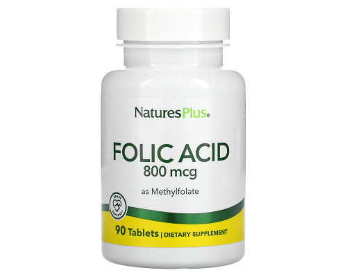Фолиевая кислота (метилфолат), Folic Acid, Nature's Plus, 800 мкг, 90 таблеток