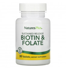 Фолиевая кислота и биотин, Biotin & Folic Acid, Nature's Plus, пролонгированного действия, 30 таблеток