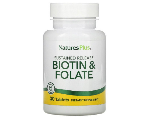 Фолиевая кислота и биотин, Biotin & Folic Acid, Nature's Plus, пролонгированного действия, 30 таблеток