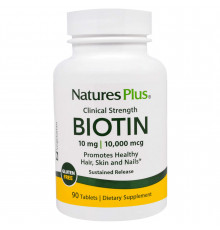 Біотин з уповільненим вивільненням, Biotin, Nature's Plus, 10000 мкг, 90 таблеток