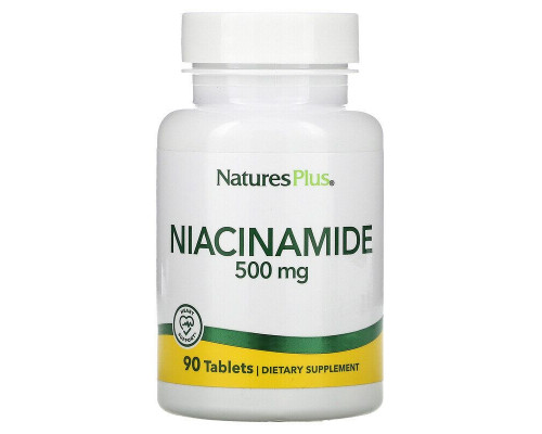 Ниацинамид, Niacinamide, Nature's Plus, 500 мг, 90 таблеток