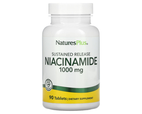 Ниацинамид, Niacinamide, Nature's Plus, 1000 мг, 90 капсул