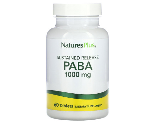 ПАБК, PABA, NaturesPlus, замедленного высвобождения, 1000 мг, 60 таблеток