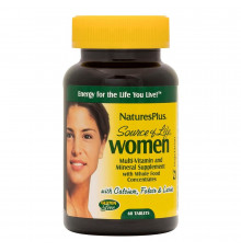 Мультивитамины для женщин, Multi-Vitamin and Mineral, Nature's Plus, Source of Life, с цельными пищевыми концентратами, 60 таблеток