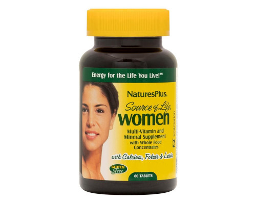 Мультивитамины для женщин, Multi-Vitamin and Mineral, Nature's Plus, Source of Life, с цельными пищевыми концентратами, 60 таблеток