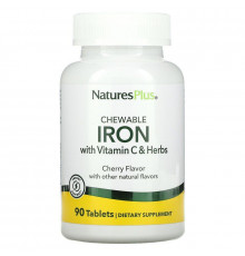 Железо с витамином C и травами, Chewable Iron, Nature's Plus, вишневый вкус, 90 таблеток