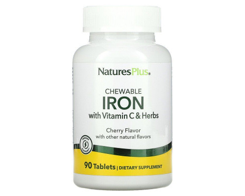 Железо с витамином C и травами, Chewable Iron, Nature's Plus, вишневый вкус, 90 таблеток