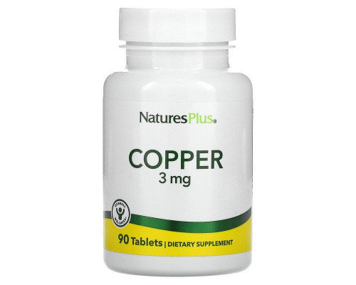 Медь (Copper), Nature's Plus, 3 мг, 90 таблеток