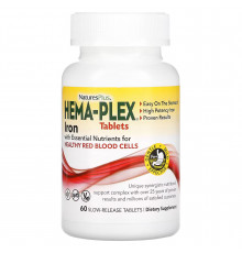 Железо и питательные вещества для здоровья эритроцитов, Iron with Essential Nutrients, Hema-Plex, NaturesPlus, 60 таблеток с замедленным высвобождением