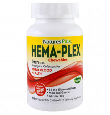 Витаминно-минеральный комплекс с ягодным вкусом, Hema-Plex, Nature's Plus, смесь ягод, 60 жевательных таблеток