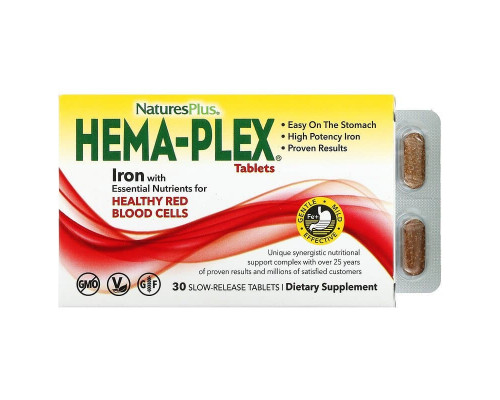 Комплекс витаминов и минералов, Hema-Plex, Nature's Plus, 30 таблеток с медленным высвобождением