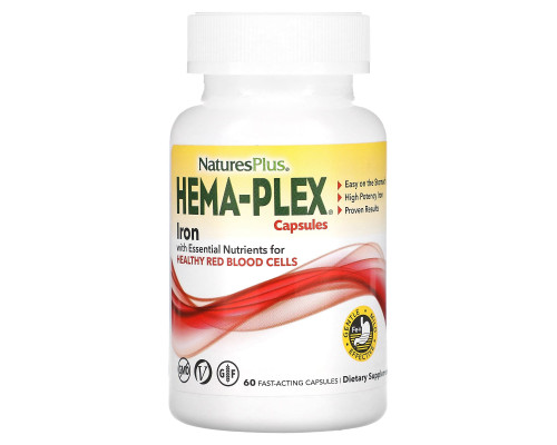 Комплекс витаминов и минералов, Hema-Plex, Nature's Plus, 60 быстродействующих вегетарианских капсул