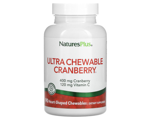 Клюква с витамином C, Cranberry With Vitamin C, Nature's Plus, клюква и клубника, 90 жевательных таблеток
