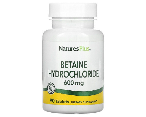 Бетаина гидрохлорид, Betaine Hydrochloride, Nature's Plus, 600 мг, 90 таблеток