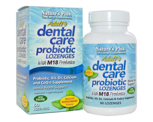 Гигиена полости рта с пробиотиком, Dental Care, Nature's Plus, для взрослых, мятный вкус, 60 леденцов
