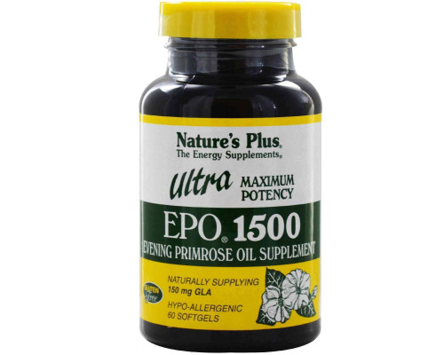 Масло вечерней примулы (Ultra EPO 1500), Nature's Plus, максимальная мощность, 60 капсул