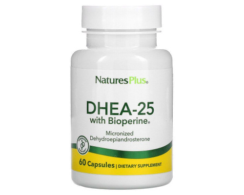 ДГЭА-25 с биоперином, DHEA-25 With Bioperine, Nature's Plus, 60 вегетарианских капсул