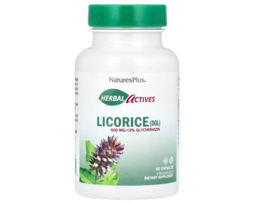 Корень солодки, Licorice (DGL) Nature's Plus, Herbal Actives, 500 мг, 60 капсул