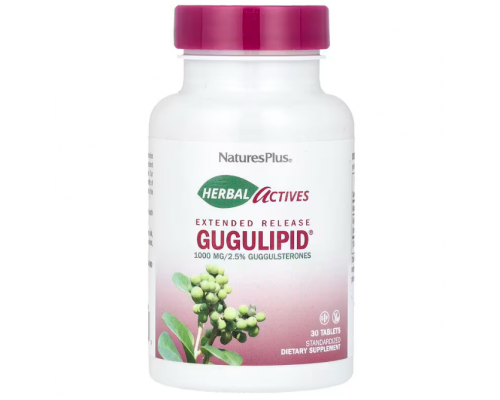Гуггул, Gugulipid, Nature's Plus, Herbal Actives, 1000 мг, 30 таблеток