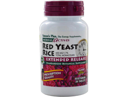 Красный дрожжевой рис, Red Yeast Rice, Nature's Plus, Herbal Actives, 600 мг, 30 таблеток