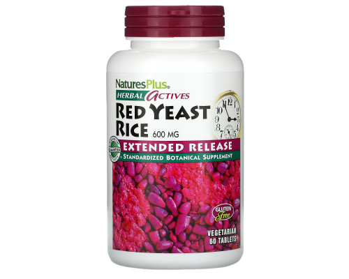 Красный дрожжевой рис, Red Yeast Rice, Nature's Plus, Herbal Actives, 600 мг, 60 таблеток