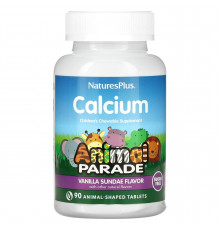 Кальций для детей, Calcium Children’s Chewable, Nature's Plus, Animal Parade, ваниль, без сахара, 90 жевательных таблеток в форме животных