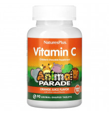 Витамин С жевательный, Vitamin C, Nature's Plus, Animal Parade, апельсиновый вкус, без сахара, 90 таблеток в форме животных