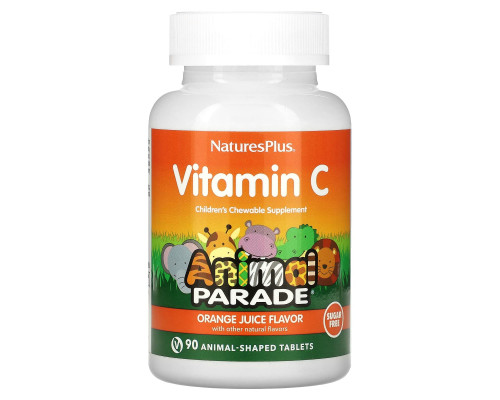 Витамин С жевательный, Vitamin C, Nature's Plus, Animal Parade, апельсиновый вкус, без сахара, 90 таблеток в форме животных