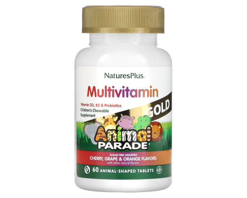 Мультивитамины и минералы для детей, с разными вкусами, Multi-Vitamin & Mineral, Nature's Plus, Source of Life, вишня, виноград и апельсин, 60 таблеток в форме животных