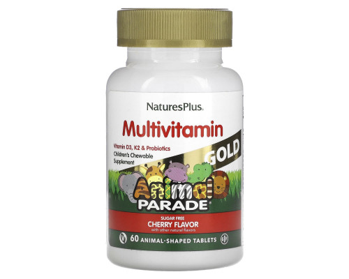 Мультивитамины и минералы для детей, Multi-Vitamin & Mineral Supplement, Nature's Plus, вишневый вкус, 60 таблеток в форме животных