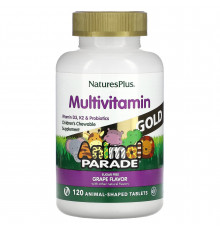 Витамины для детей, Children's Chewable Multi-Vitamin, Nature's Plus, Animal Parade, вкус винограда, 120 таблеток в форме животных