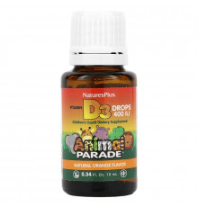 Витамин D3 в каплях, Vitamin D3 Drops, Nature's Plus, Animal Parade, апельсиновый вкус, 400 МЕ, 10 мл