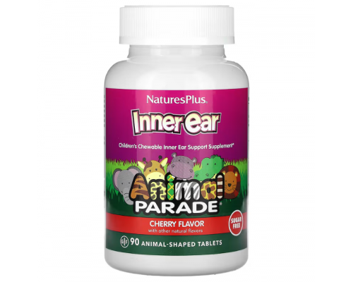 Витамины для детей с вишневым вкусом, Inner Ear, Children's Chewable, Nature's Plus, Animal Parade, 90 жевательных таблеток в форме животных