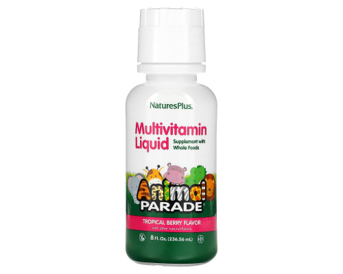 Витамины для детей, Children's Multi-Vitamin, Nature's Plus, Animal Parade, ягодный вкус, 236.56 мл.