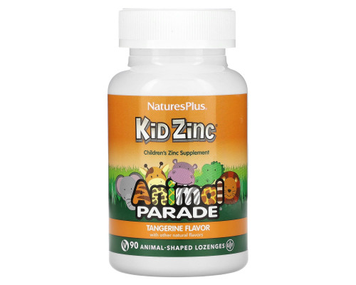 Цинк для детей, Kid Zinc, Nature's Plus, Animal Parade, вкус мандарина, 90 леденцов