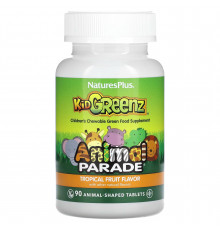 Суперфуд для детей, Kid Greenz, Nature's Plus, Animal Parade, вкус тропических фруктов, 90 жевательных  таблеток в форме животных