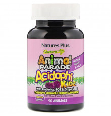 Пробиотики для детей, AcidophiKidz, Nature's Plus, Animal Parade, вишневый вкус, 90 жевательных конфет в форме животных