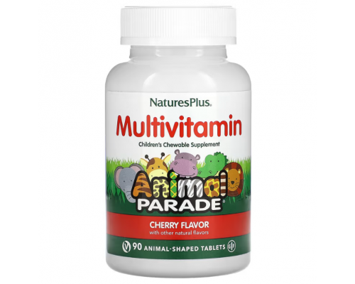 Мультивитамины и минералы для детей, Multi-Vitamin & Mineral, Nature's Plus, Source of Life, вишня, 90 таблеток в форме животных