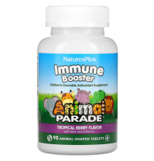 Укрепление иммунитета детям, Kids Immune Booster, Nature's Plus, Animal Parade, тропические ягоды, 90 жевательных таблеток в форме животных
