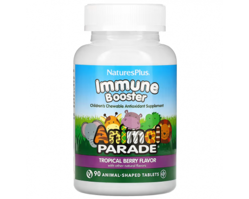 Укрепление иммунитета детям, Kids Immune Booster, Nature's Plus, Animal Parade, тропические ягоды, 90 жевательных таблеток в форме животных
