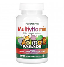 Витамины для детей, Children's Multi-Vitamin, Nature's Plus, Animal Parade, вишня, виноград и апельсин, 180 жевательных таблеток в форме животных