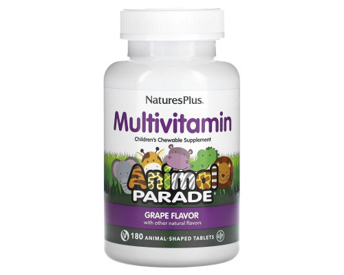 Витамины для детей, Multi-Vitamin and Mineral, Nature's Plus, Animal Parade, вкус винограда, 180 животных