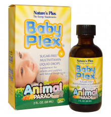 Витамины для  младенцев, Multivitamin Drops, Nature's Plus, Animal Parade, вкус апельсина, без сахара, капли, 60 мл.