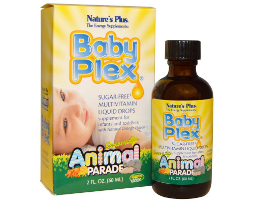 Витамины для  младенцев, Multivitamin Drops, Nature's Plus, Animal Parade, вкус апельсина, без сахара, капли, 60 мл.